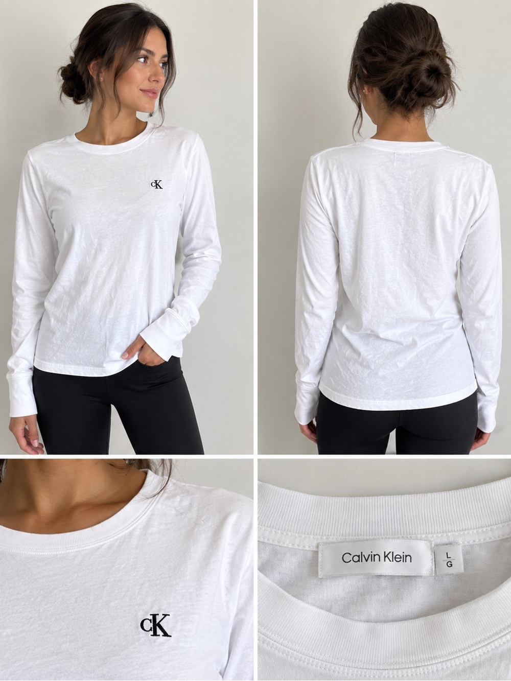 Calvin Klein 100% Cotton White Long-Sleeve Logo Tee